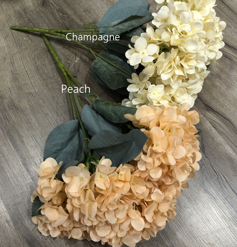 Sweet Home Deco – wholesale Artificial flowers – 18" Super Soft Silk Hydrangea Artificial Flower YellowOrange7