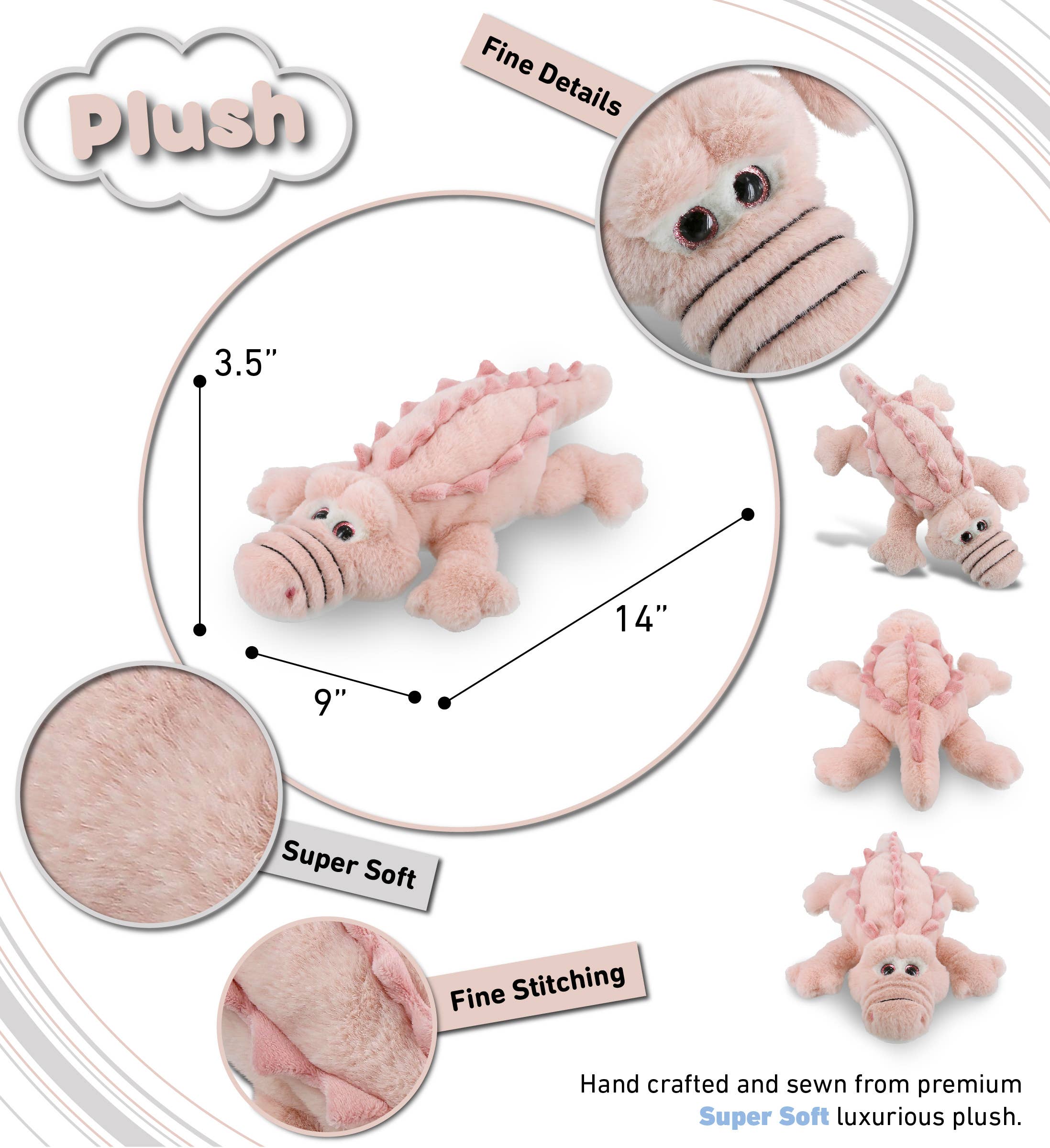 Cota Global - Wholesale Stuffed/Plush Toy - Kids & Baby - Super-Soft Plush - Pink Alligator Small 14"2