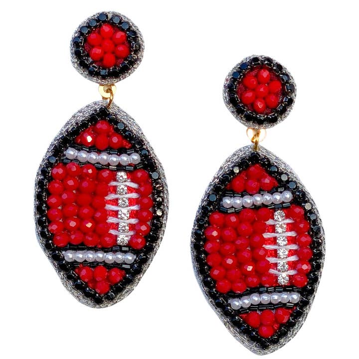 Boucles d'oreilles de football GameDay rouges, noires et blanches pour la vente par Gaby & Grace