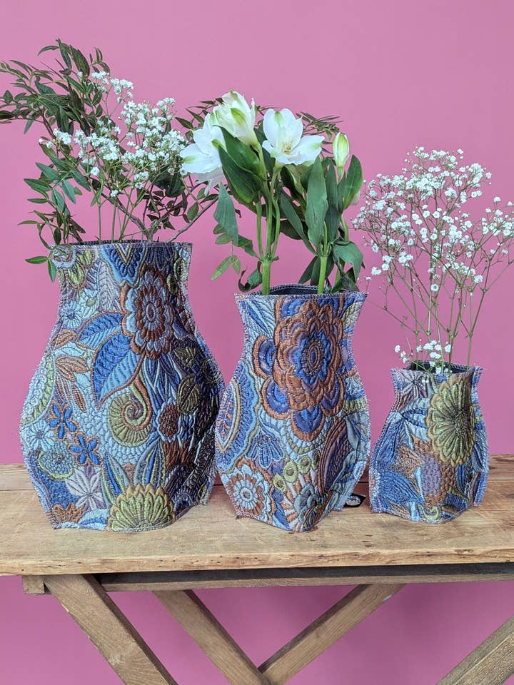 Pop Up Vase in Art Deco Floral Fantasy for wholesale by Megan Crook Textiles
