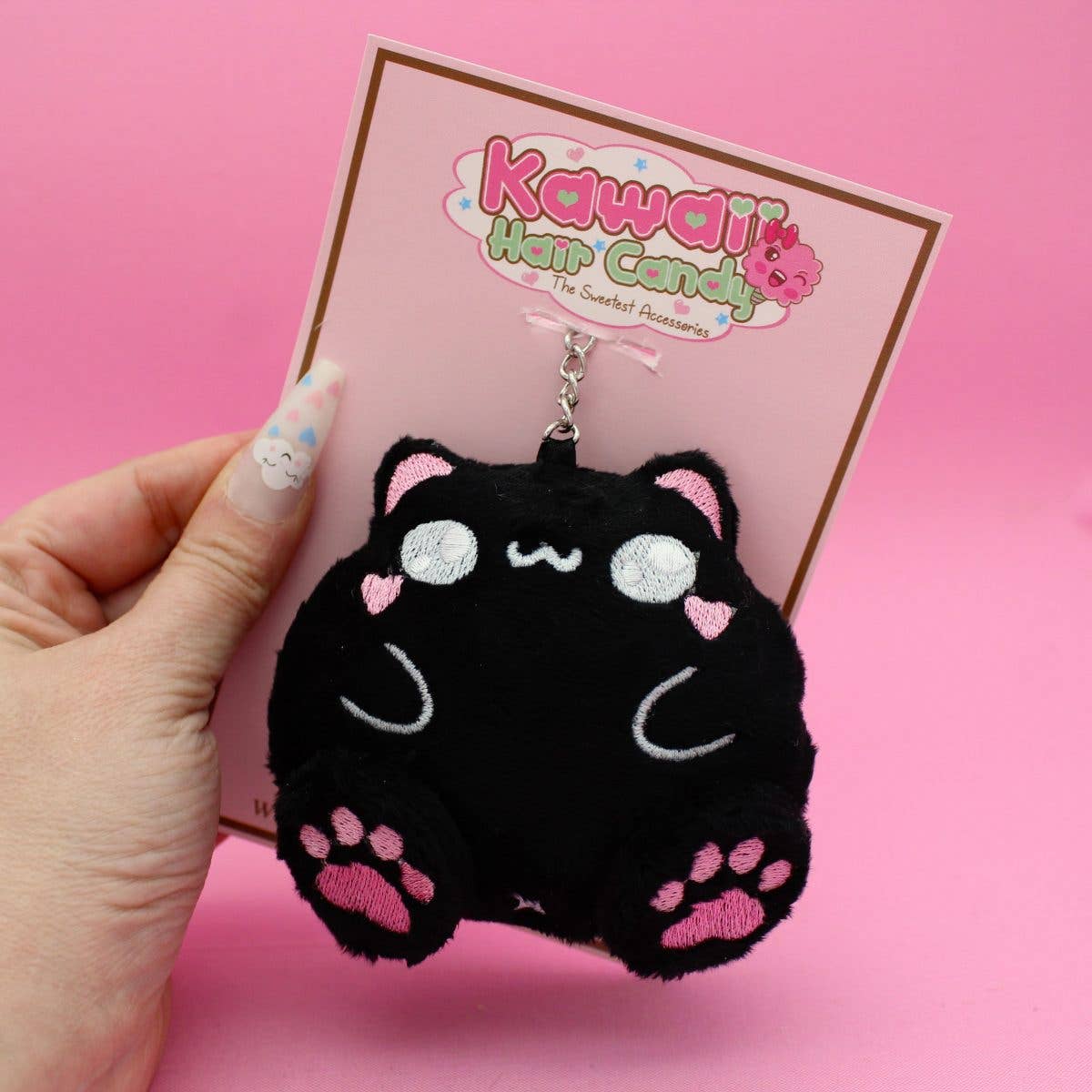 Kawaii Hair Candy – Engroshandel Nøglering - Dame – Kawaii fed kat nøglering – chibi plyskat taskevedhæng0