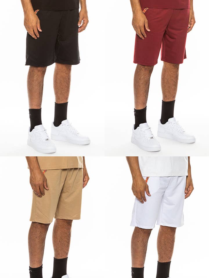 Checkered Plaid Waist Solid Sweat Shorts for wholesale by WEIV