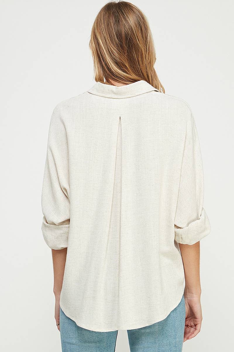 Allie Rose – Engroshandel Skjorte med buttondown – til kvinder – Linned Blend Dolman Knap Front Shirt6