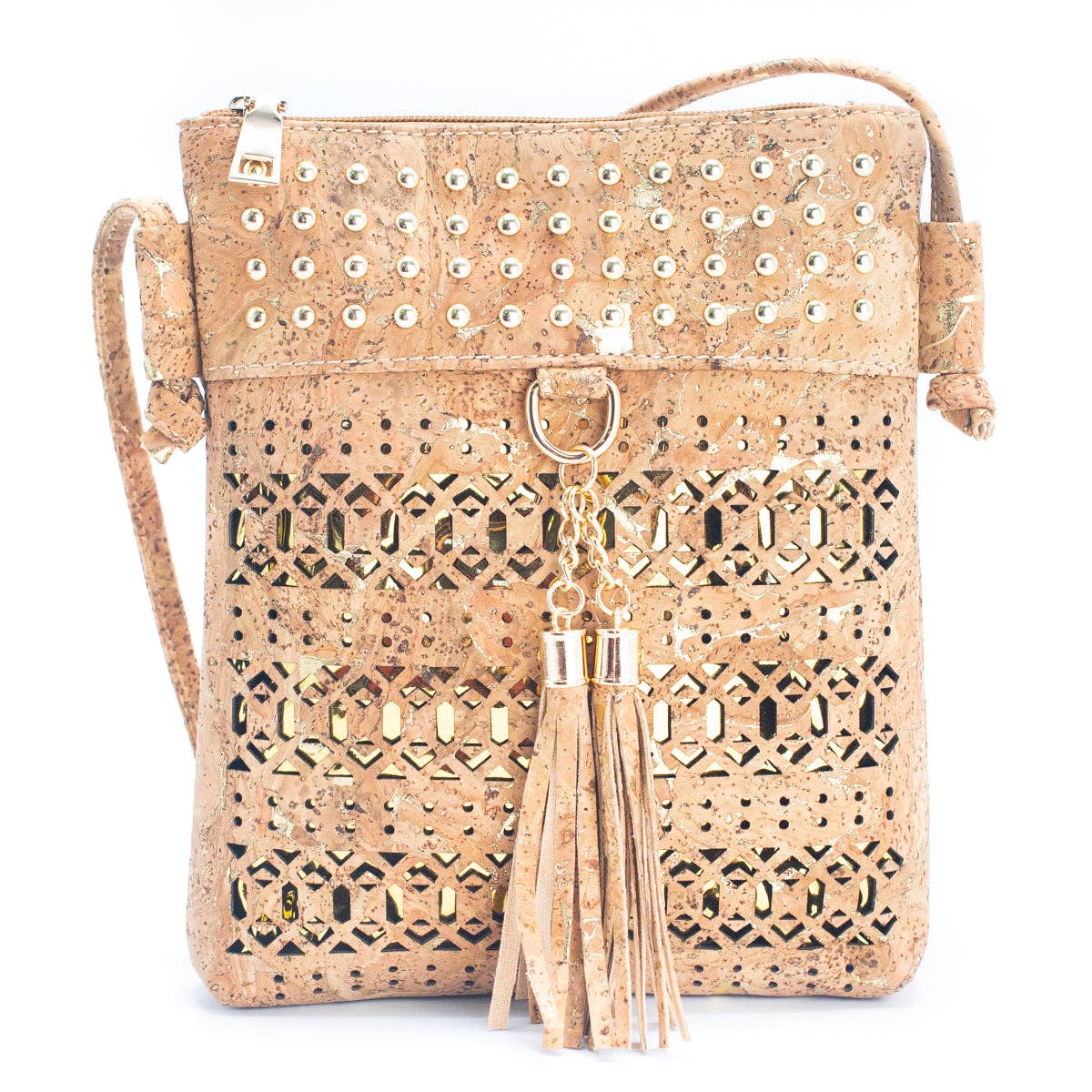 Meninas Bonitas Cork - Vente Sac à bandoulière – femme - Sac bandoulière pour femme en liège naturel avec accents dorés ou argentés et découpe0