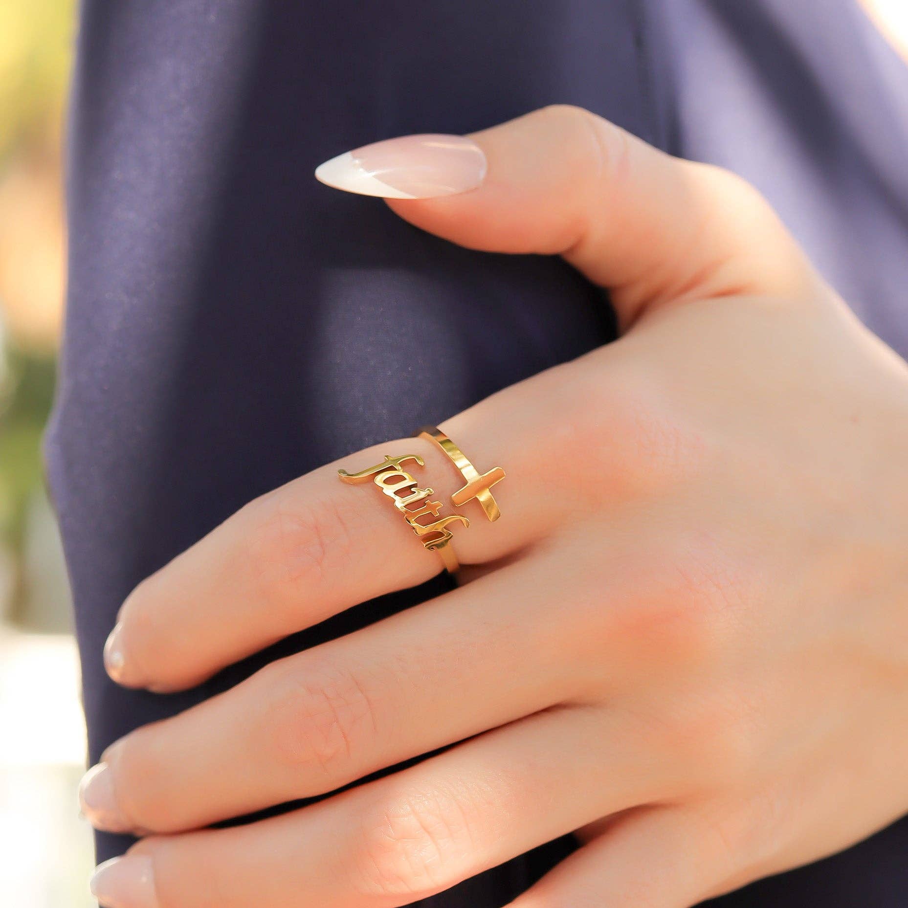 WJW – wholesale Cocktail/statement ring – 18K Gold PVD Adjustable "Faith" Ring3