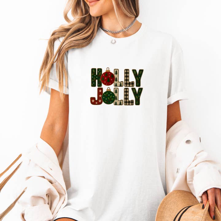 Urban Edge Co. - Wholesale Screen Printed T-Shirt - Women's - Holly Jolly Graphic Quilt Pattern Graphic Tee #2119