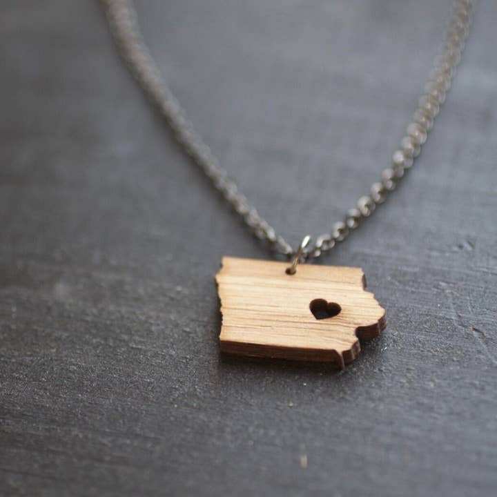 State Charm w/ Heart Personalized Map Pendant Necklace for wholesale by Farmhouse Moon