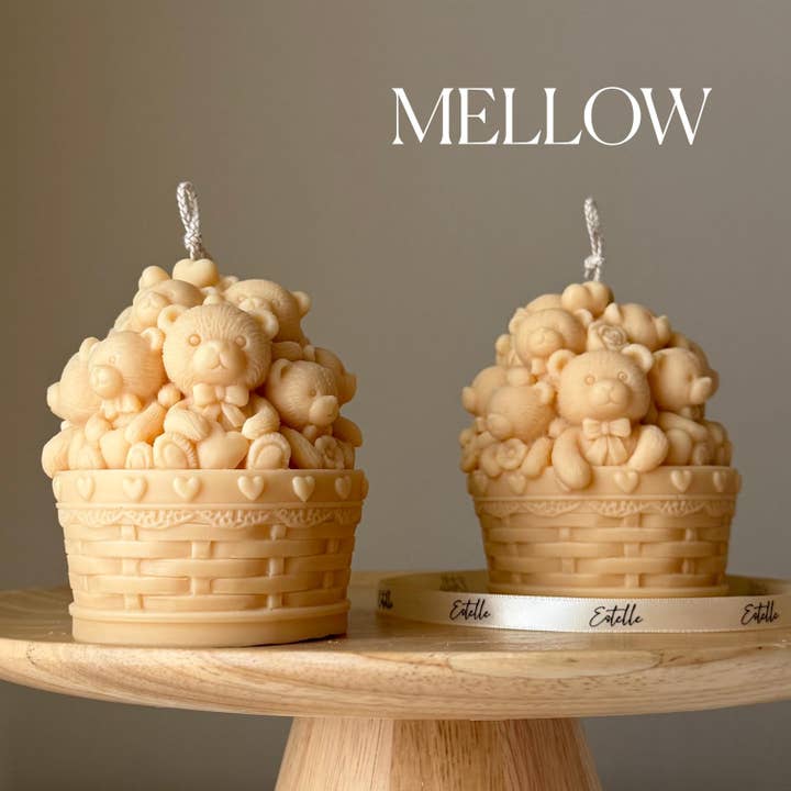 Estelle Studio - Wholesale Novelty candle - Teddy Bears Basket Candle: Shaped Soy Wax Candle, Home Decor3