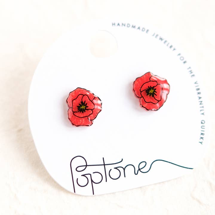 Poppy Flower Stud Earrings for wholesale by Poptone Co.