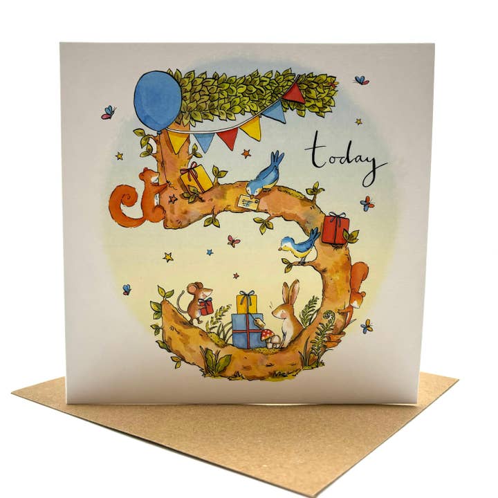 5th Birthday Card - Woodland Rabbit for wholesale by Ink and Snail Limited