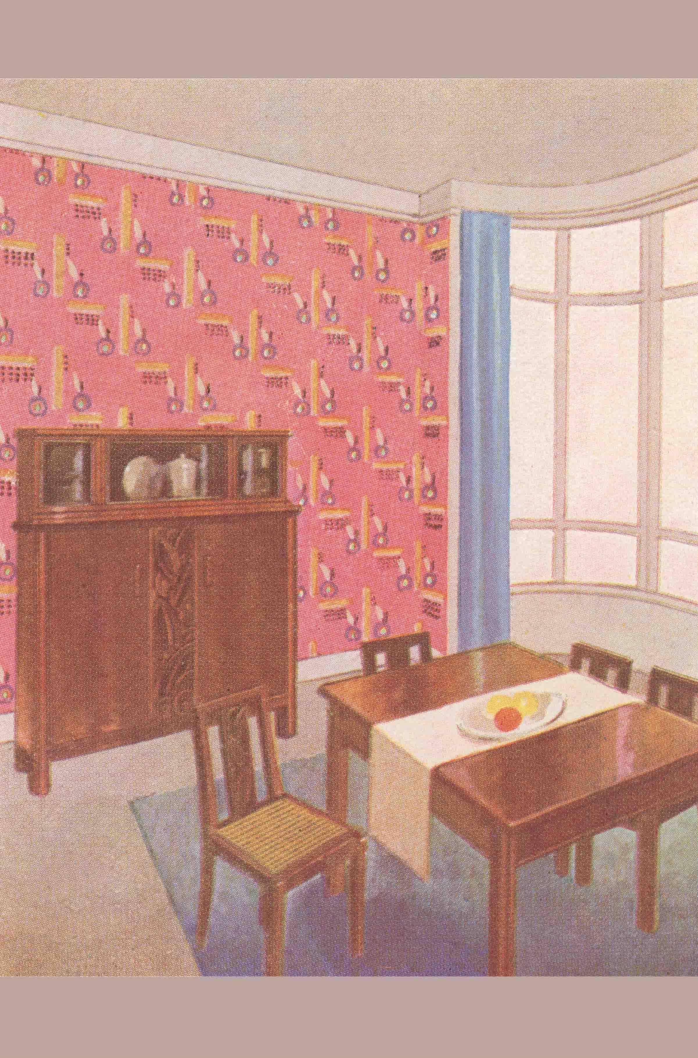 Found Image Press - Wholesale Magnet - Magnet AD-715 Austere Dining Room with Red Wallpaper0