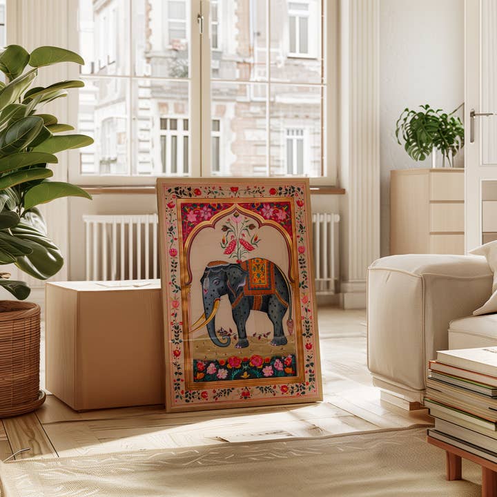 IuliiaArtPrints - Wholesale Art Print - Indian Folk Art – Majestic Elephant with Floral Frame Print5