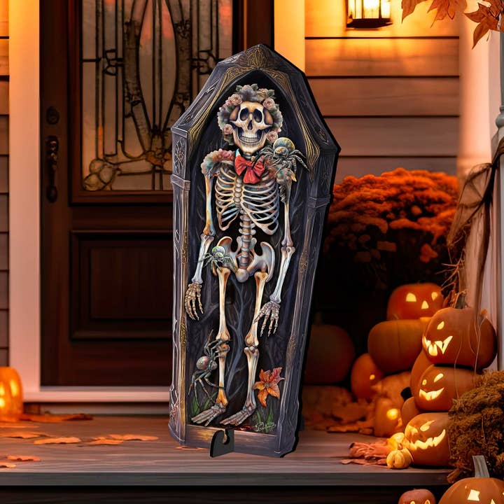 Halloween Skeleton Coffin | Handcrafted Wood | Outdoor Décor for wholesale by Designocracy