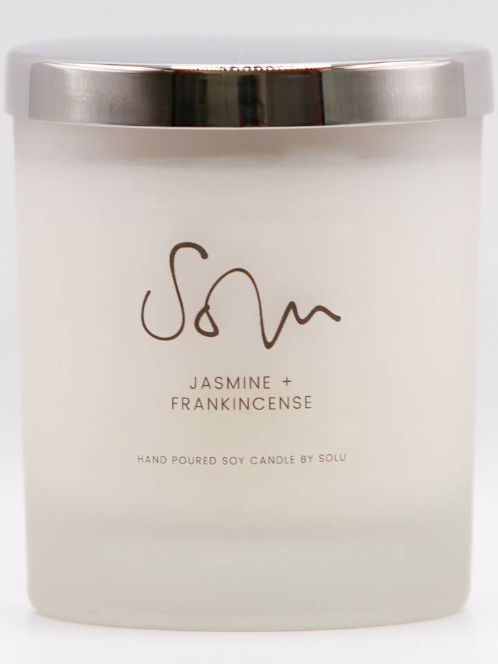Jasmine + Frankincense Soy Wax Candle for wholesale by Solu Candles