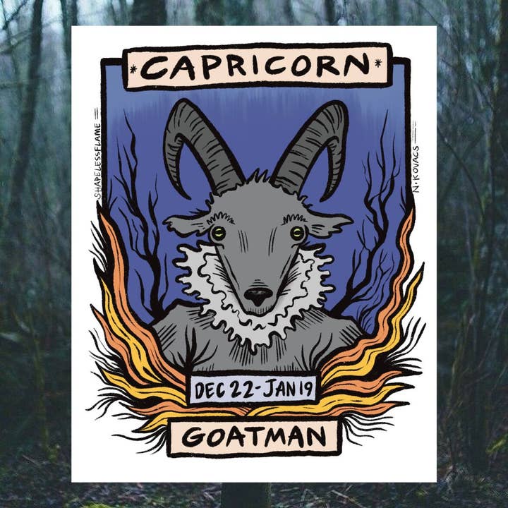 Shapelessflame - Wholesale Art Print - Capricorn Goatman Cryptid Zodiac Art Print - 8x10