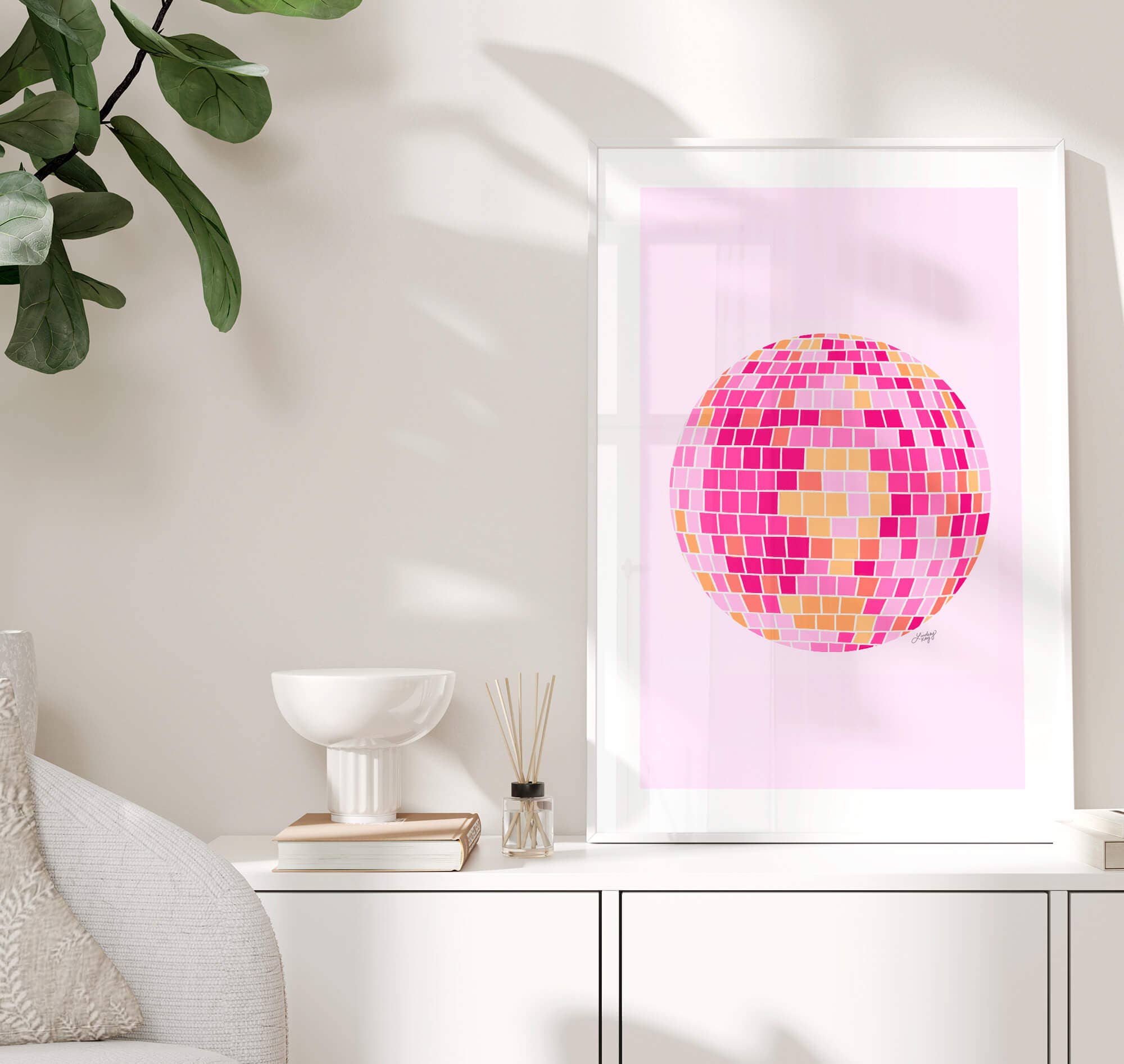 Lindsey Kay Collective - Wholesale Art Print - Disco Balls Illustration (Pink/Yellow Palette) - Art Print4
