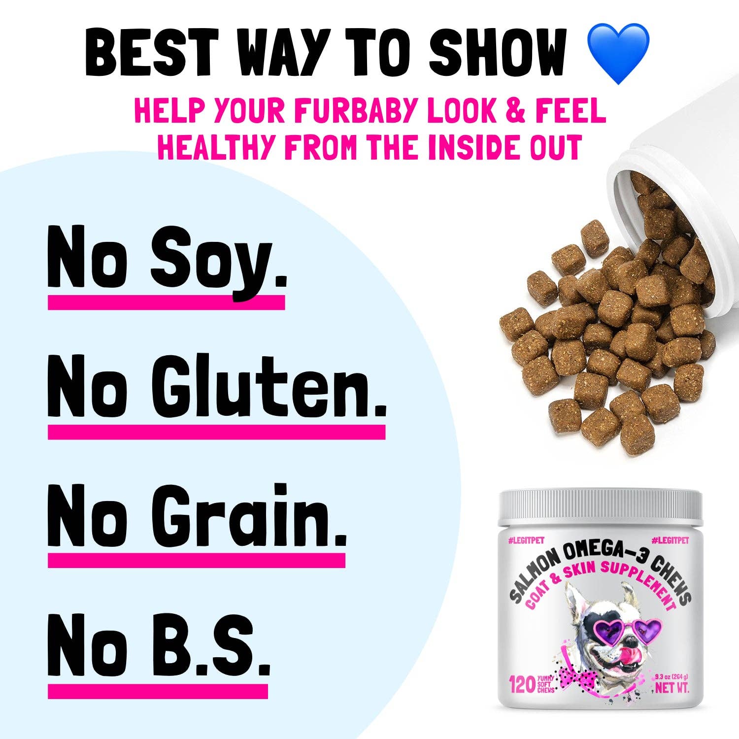 LEGITPET - Wholesale Pet Supplement - Dog - Omega 3 Alaskan Salmon Oil Treats for Dogs Fish Oil Chew Supplement Skin and Coat Allergy and Itch Relief Hip & Joint Health Brain4