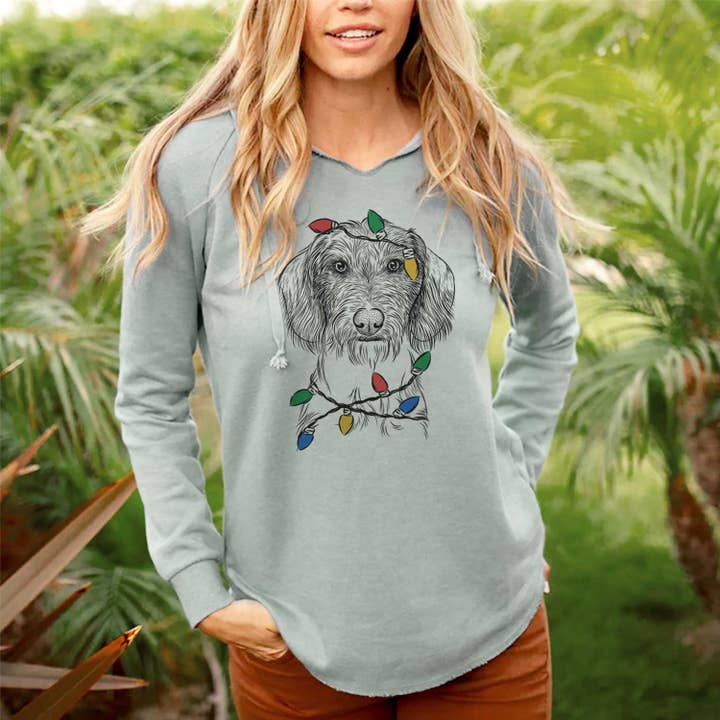 Christmas Lights Almond the Wirehaired Dachshund - Cali Wave Hooded Sweatshirt for wholesale by Inkopious