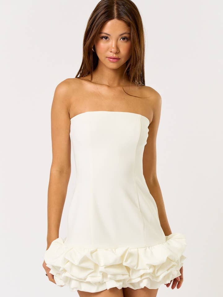 Puffy Ruffled Tube Mini Dress with Lining for wholesale by Blue Blush