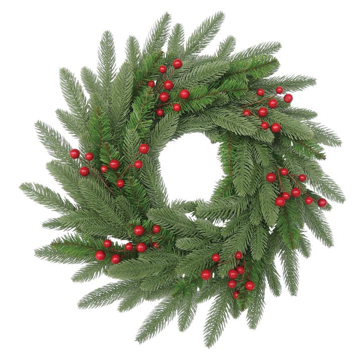 Transpac - Wholesale Wreath - SALE 23.62" Green Christmas Evergreen Wreath with Berries