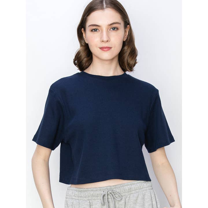 UP CLOTHING - Wholesale T-Shirt - Women's - Cropped Oversized Short Sleeve Thermal T Shirt Top