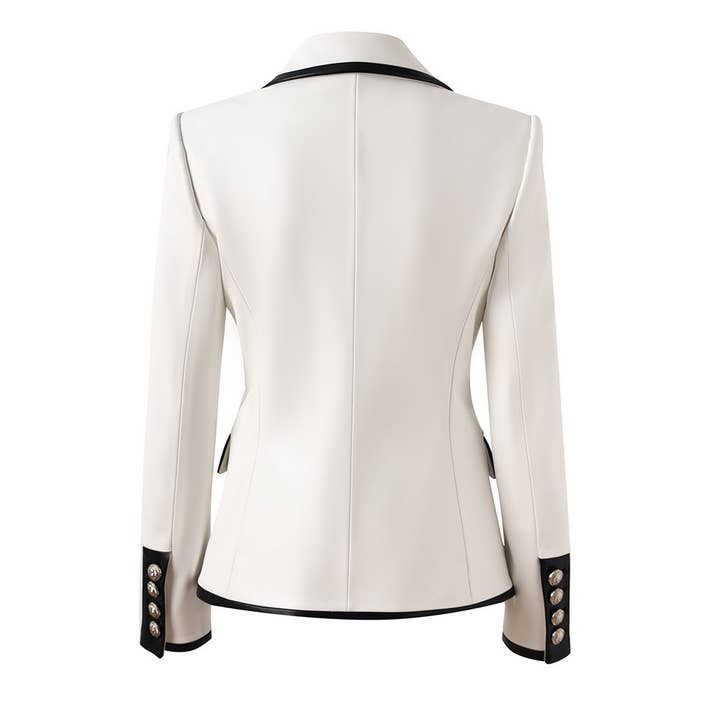 BL035 PU White Blazer: Bold Black Trim & Wild Lining for wholesale on Faire