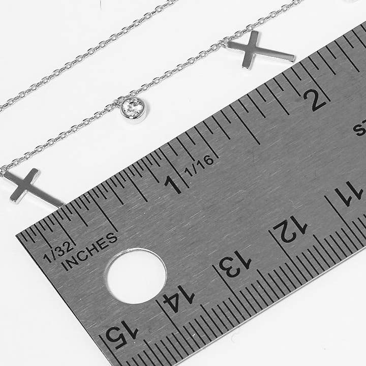 Wild Honey - Wholesale Pendant/Charm Necklace - 18K Gold Dipped Cubic Zirconia Cross Station Necklace3