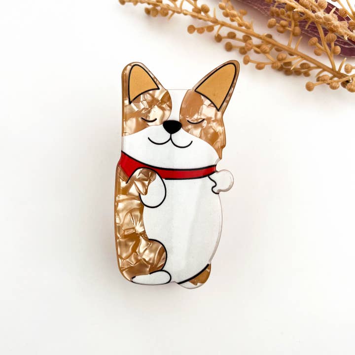 mildstyles - Wholesale Hair Clip - Women's - Cute Smiling Corgi Animal Printed Hair Claw Clip