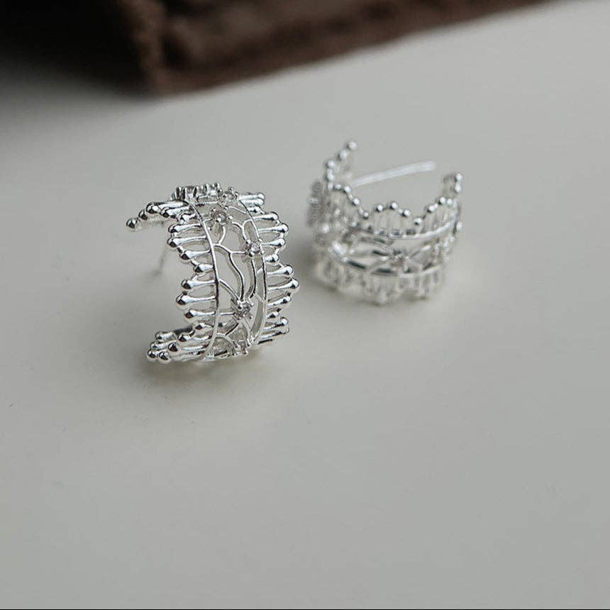 Revelari - Wholesale Hoop Earrings - Textured Silver Hollow Hoop Earrings1
