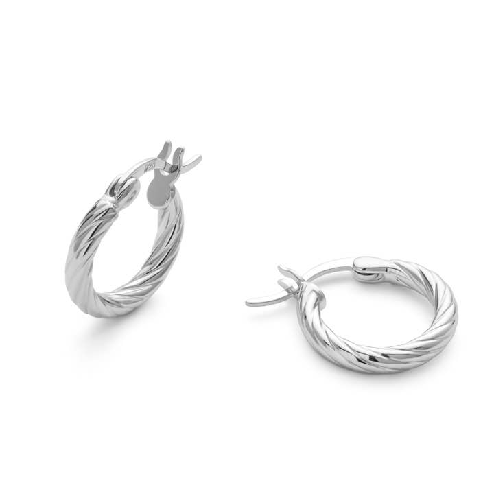 Small Sterling Silver Twist Huggie Hoop Earrings for wholesale by Elk & Bloom