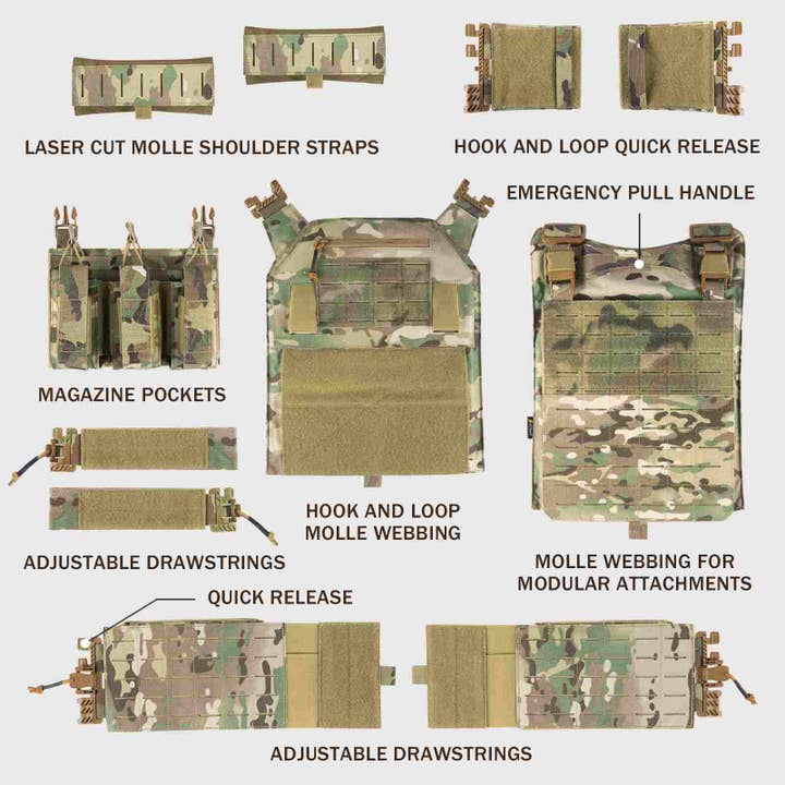 Antarctica Outdoors - Wholesale Outerwear Vest - Men's - Votagoo 601 Laser Cut Molle Vest Adjustable Plate Carrier Tactical Military Vest8