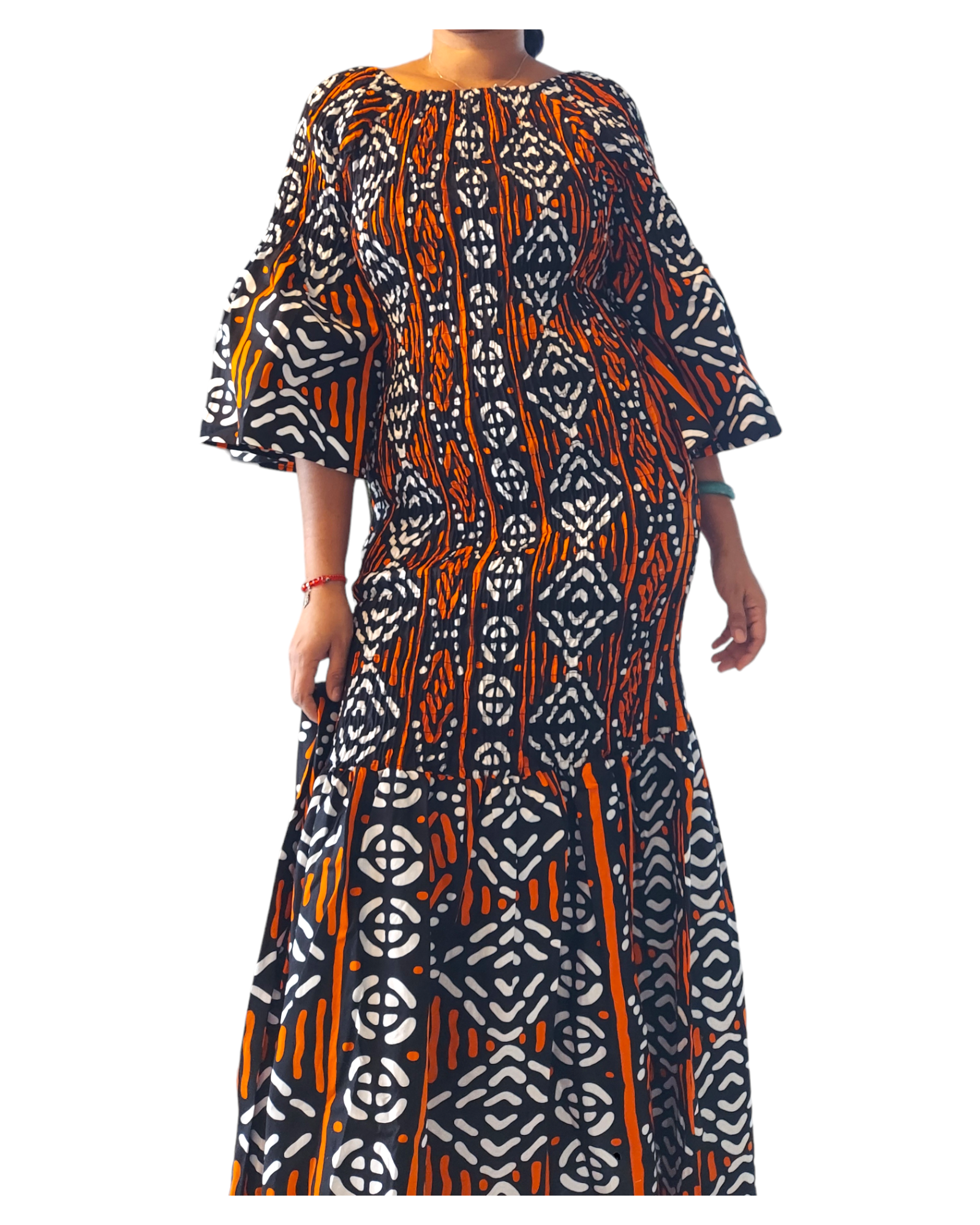 India Batik – Großhandel Kleid – Damen – 9008 Kittelkleid im Meerjungfrauen-Stil mit Tribal-Print4