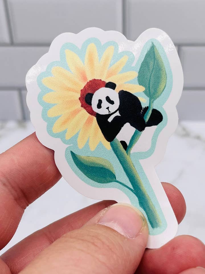 Panda Bear in Sunflower Sticker for wholesale by Hales Yeah Design
