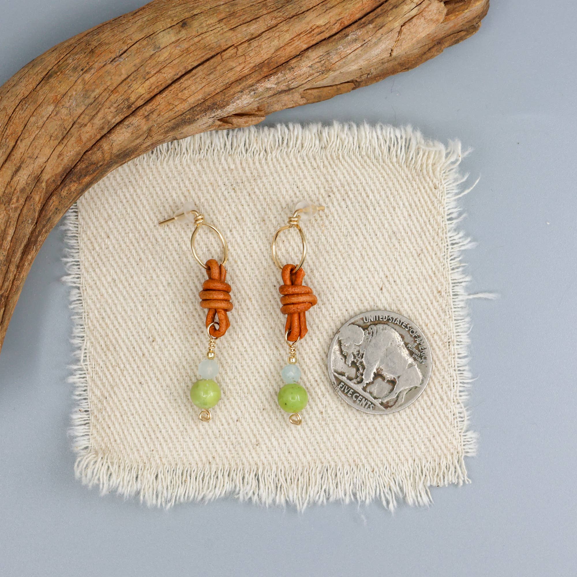 The Stitch Alliance - Wholesale Dangle Earrings - Peridot & Aquamarine Bead Earrings / 14k Gold Fill / Leather6