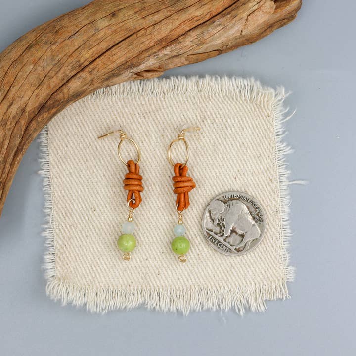 The Stitch Alliance - Wholesale Dangle Earrings - Peridot & Aquamarine Bead Earrings / 14k Gold Fill / Leather6
