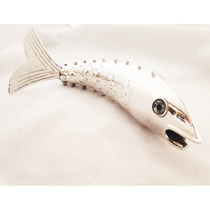 Costello International - Wholesale Bottle/Wine Opener - Silver and Abalone inlaid Flexible Fish Bottle Opener 7"0