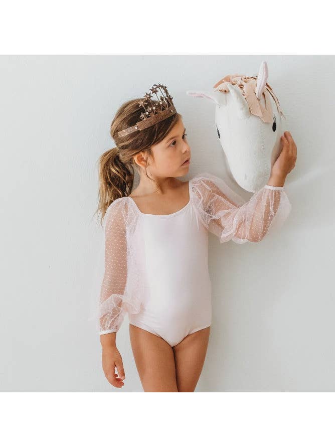 Cheeky Plum - Wholesale Leotard - Kids - Mesh Long Sleeve Leotard - Pink Bliss