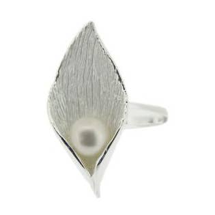 Ring Lilienblatt aus Sterlingsilber mit Perle in Größe L und Box für den Großhandel von Nova Silver