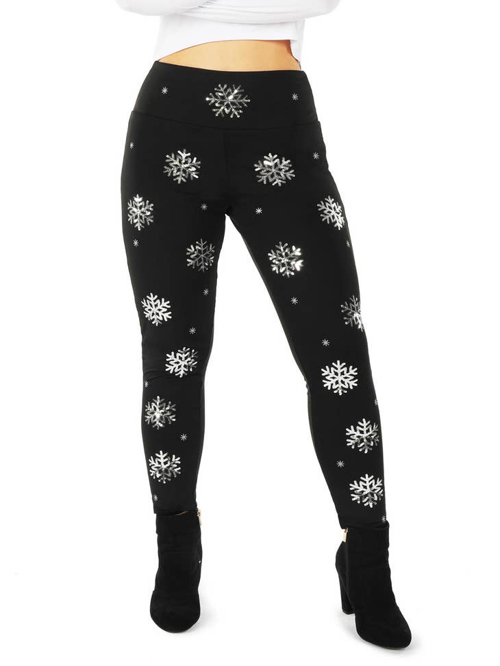 Wholesale Sequined Snowflake Leggings - High Waisted for your store - Faire