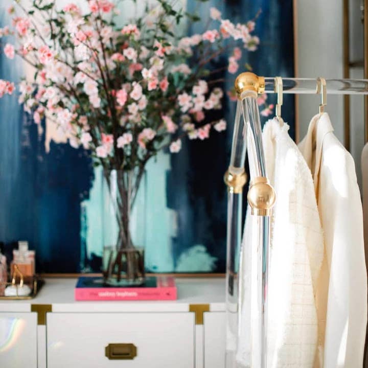 LuxHoldups - Wholesale Coat Rack - Lucite and Brass Clothing Rack for Retail and Storage