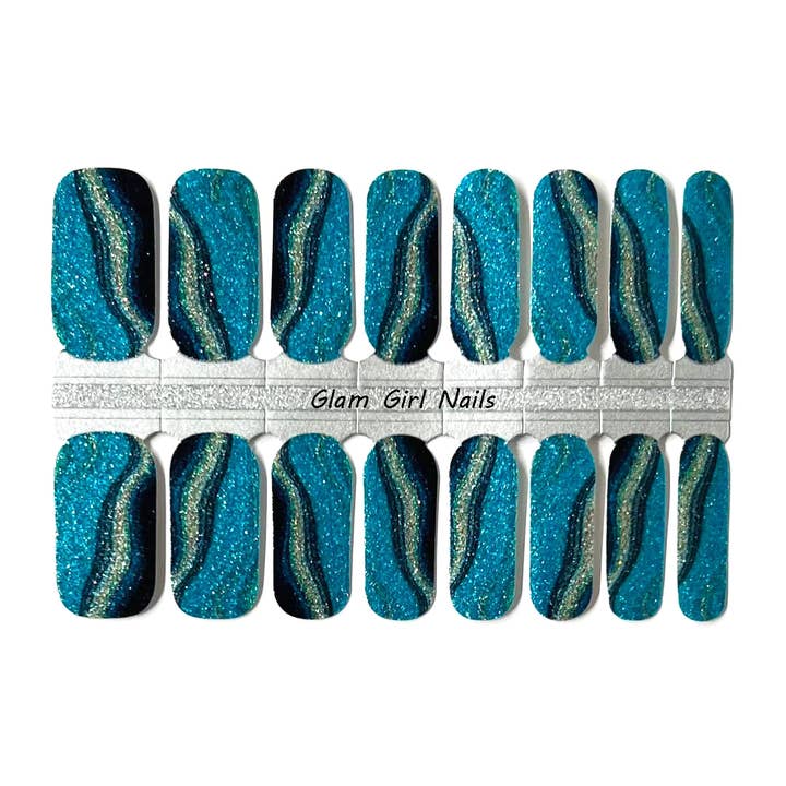 Teal Marble Sparkle Nail Wraps for wholesale by Glam Girl Nails