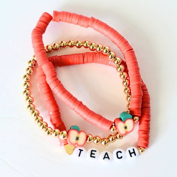 Two and Crew - Wholesale Jewelry Set - Red Apple charm Teacher appreciation gift Bracelet Stack