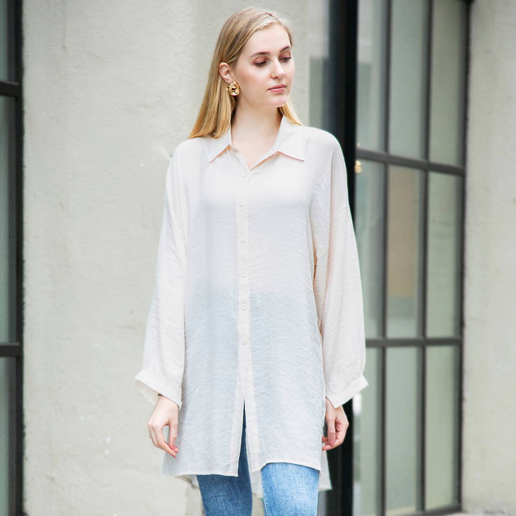 Fashion City - Wholesale Strandvestje/Strandjurk/Strandtuniek - Dames - Dames Blouse Met Knopen in Effen Kleur als Strandjurk21