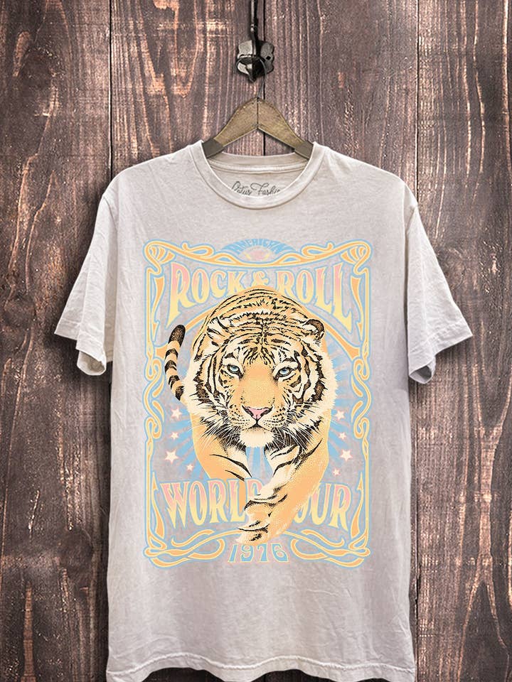 Rock Roll World Tour Tiger Graphic Top for wholesale by Lotus Fashion Collection