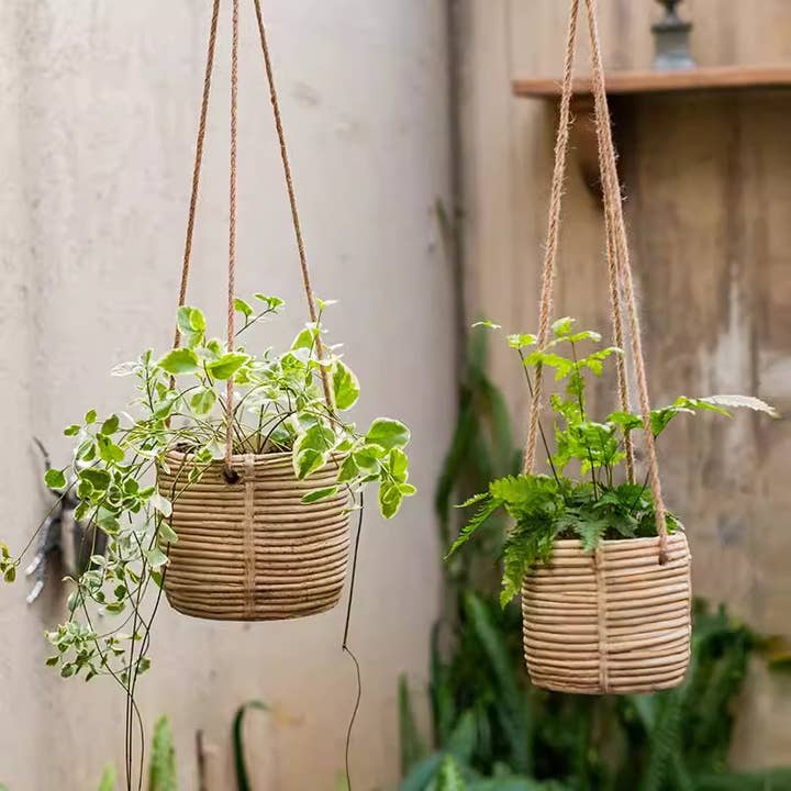Rustic Reach - Wholesale Hanging Planter - Faux Rattan Cement Hanging Planter1