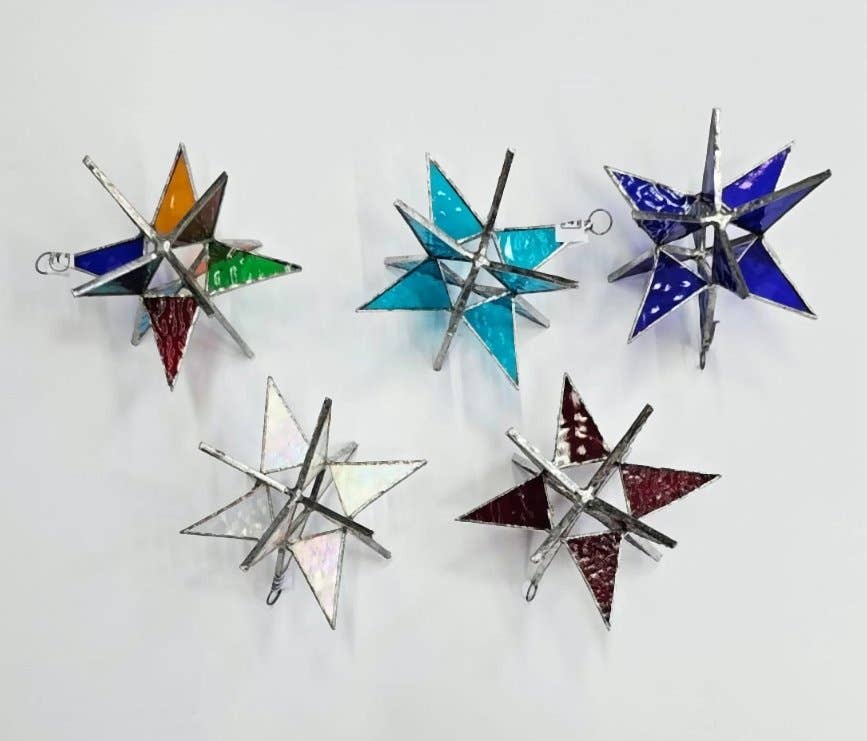 Arara Enterprises - Wholesale Ornament - MGL642D $5:5  Windowpane  glass stars assorted colors 0