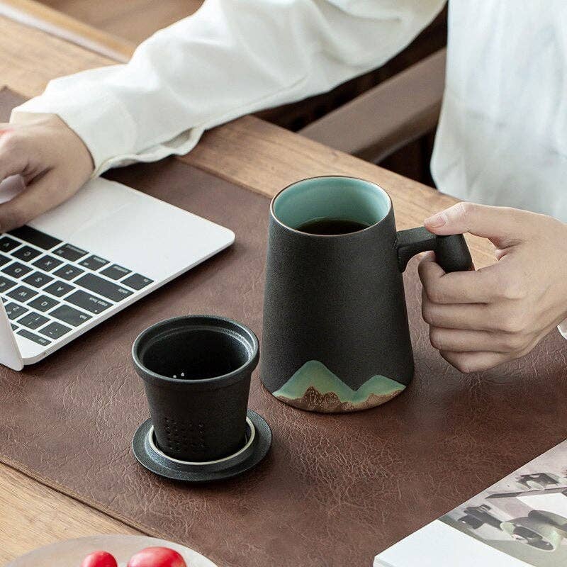 BlakOutlet - Wholesale Coffee Mug - LUWU Mountain Design Ceramic Tea Mug With Filter3