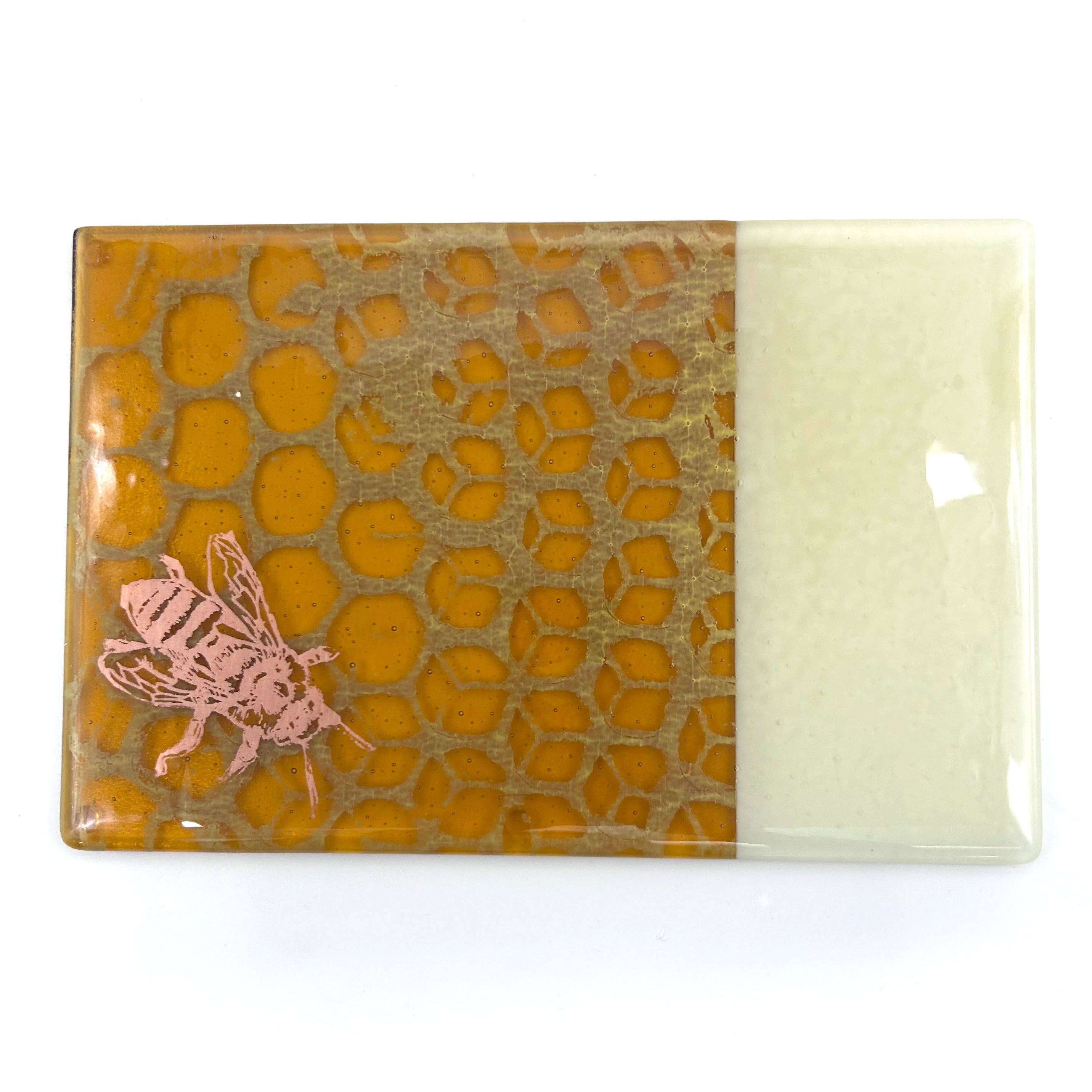 Kiku Handmade | Contemporary Fused Glass Home Goods - Wholesale Cheese Board - Honeybee 7x11" Fused Glass Cheese Plate4
