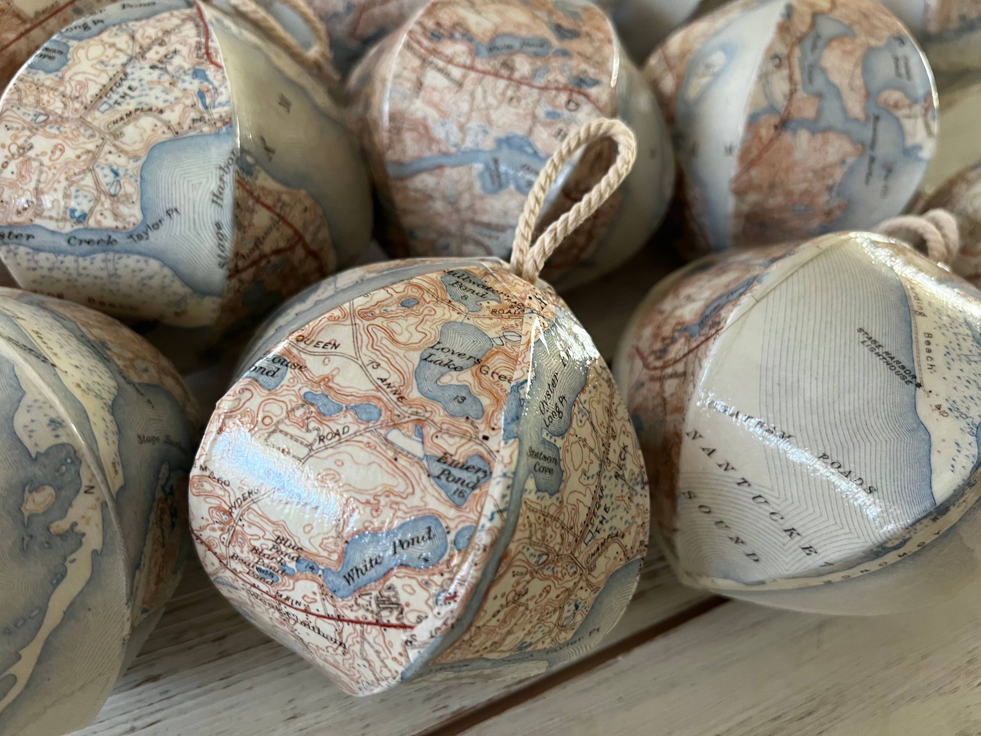 Domesticadence - Wholesale Ornament Set - 12 Upcycled Chatham, MA Cape Cod Map Ornaments7