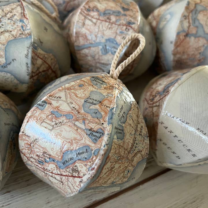 Domesticadence - Wholesale Ornament Set - 12 Upcycled Chatham, MA Cape Cod Map Ornaments7
